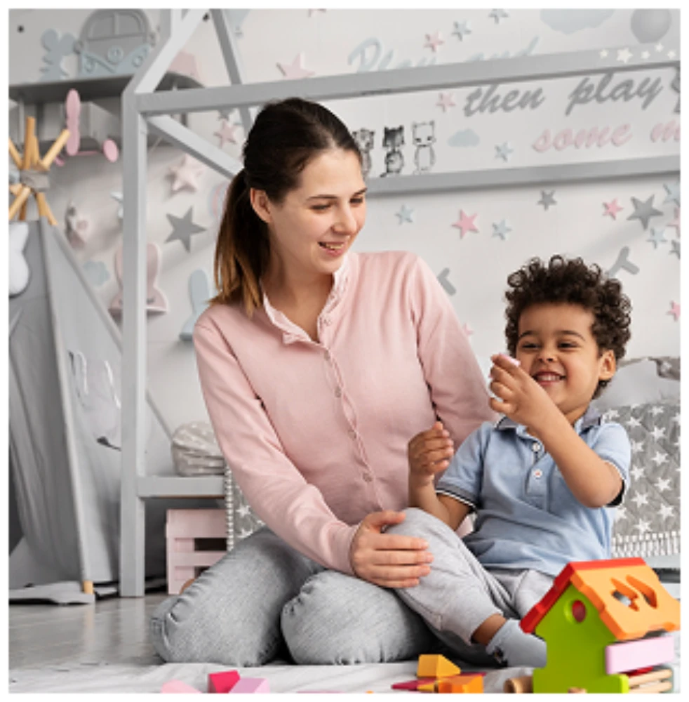 Nanny aan het lachen met kind